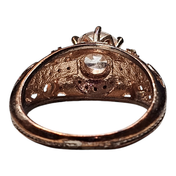 Vintage 14KT Ring Rose Gold Plated Zircon Imitation Gemstone Elegant Size 10 - Picture 2 of 7